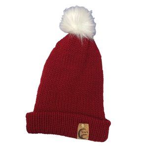 Mun and Me Women's Handmade Pom Knitted Hat Red, White One Size